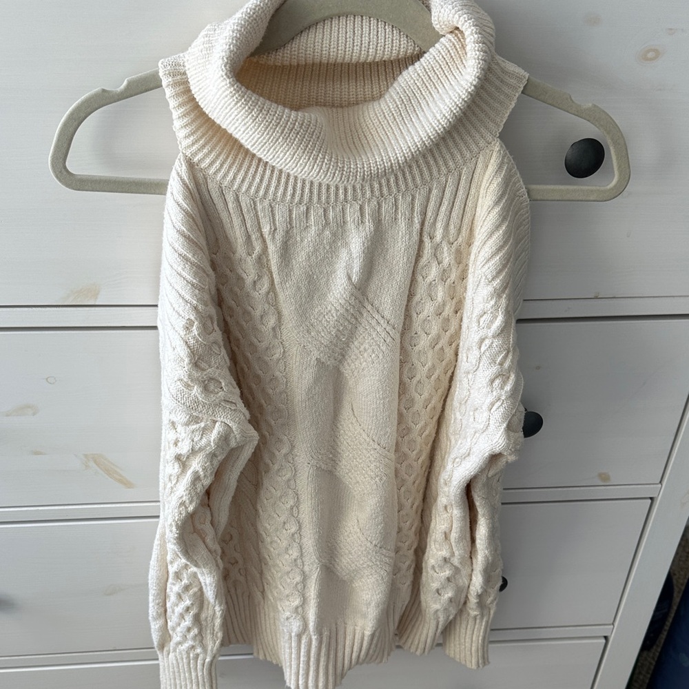 Anthropologie Cream Cable Knit Cold Shoulder Sweater